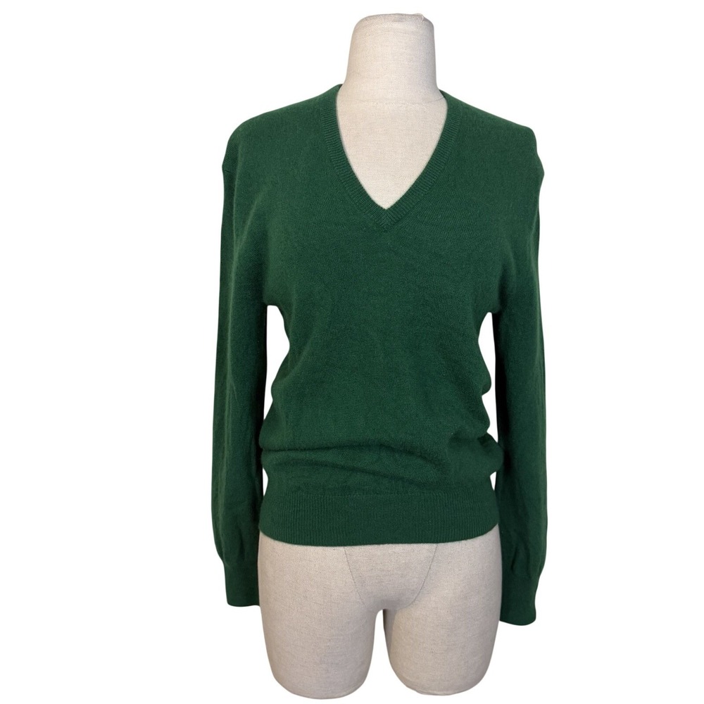 J.Crew Collection Italian Cashmere V-Neck Sweater Sz S Green Pullover Soft Prep